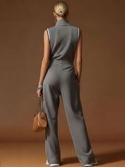 Casual Sporty Retro Dark Gray Cotton Blend Zipper Sleeveless Jumpsuit