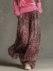 Retro Leopard Print Chiffon Pants