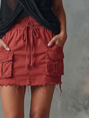 Retro Casual Workwear Style Red Cotton Short Skirt