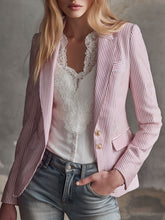 Retro Pink And White Striped Lapel Single-breasted Slim-fit Blazer