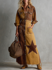 Retro American-style Lapel Zip Lace-up Belted Big-pocket Wide-leg Jumpsuit