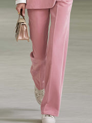 Pink Corduroy High-Waist Wide-Leg Gold-Button Tailored Trousers Women With Pockets