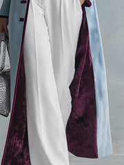 Elegant Urban-style Piped Two-tone Ice-blue Velvet Coat