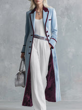 Elegant Urban-style Piped Two-tone Ice-blue Velvet Coat
