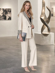 Retro Polka Dot Lapel Off-white Double-breasted Blazer