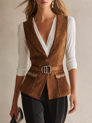 Embroidered Faux Suede Vest – Retro Casual And Elegant Style
