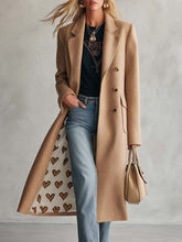 Classic Retro Lapel Collar Lining With Heart Pattern Camel Tweed Coat