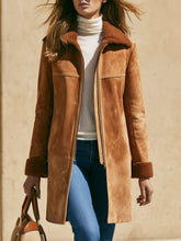 Casual Retro Fleece-lined Camel-colored Faux Suede Mid-length Coat