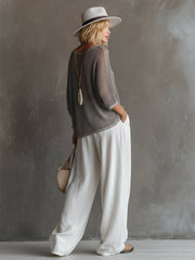 Elegant and Stylish Grey Mesh-Knit T-Shirt