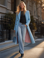 Elegant Classic Lapel Double-breasted Style With Striped Lining Mid-to-long Tweed Coat