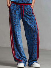 Leopard Print Hooded Sleeveless Top And Velvet Trousers Set