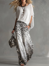 Modern And Stylish White T-shirt And Leopard Print Chiffon Pants Set