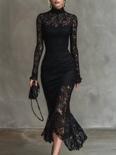 Elegant Party Black Stretch Lace Fishtail Maxi Dress