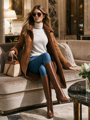 Casual Retro Fleece-lined Camel-colored Faux Suede Mid-length Coat