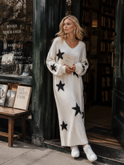 Oversized Star Print Knit Sweater Maxi Dress