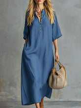 Retro Blue Tencel Denim Short-sleeved Maxi Dress