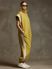 Casual Sports White Webbing Yellow-green Sleeveless Jumpsuit