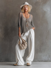 Elegant and Stylish Grey Mesh-Knit T-Shirt