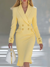 Elegant and Simple V-neck Light Yellow Knitted Midi Dress