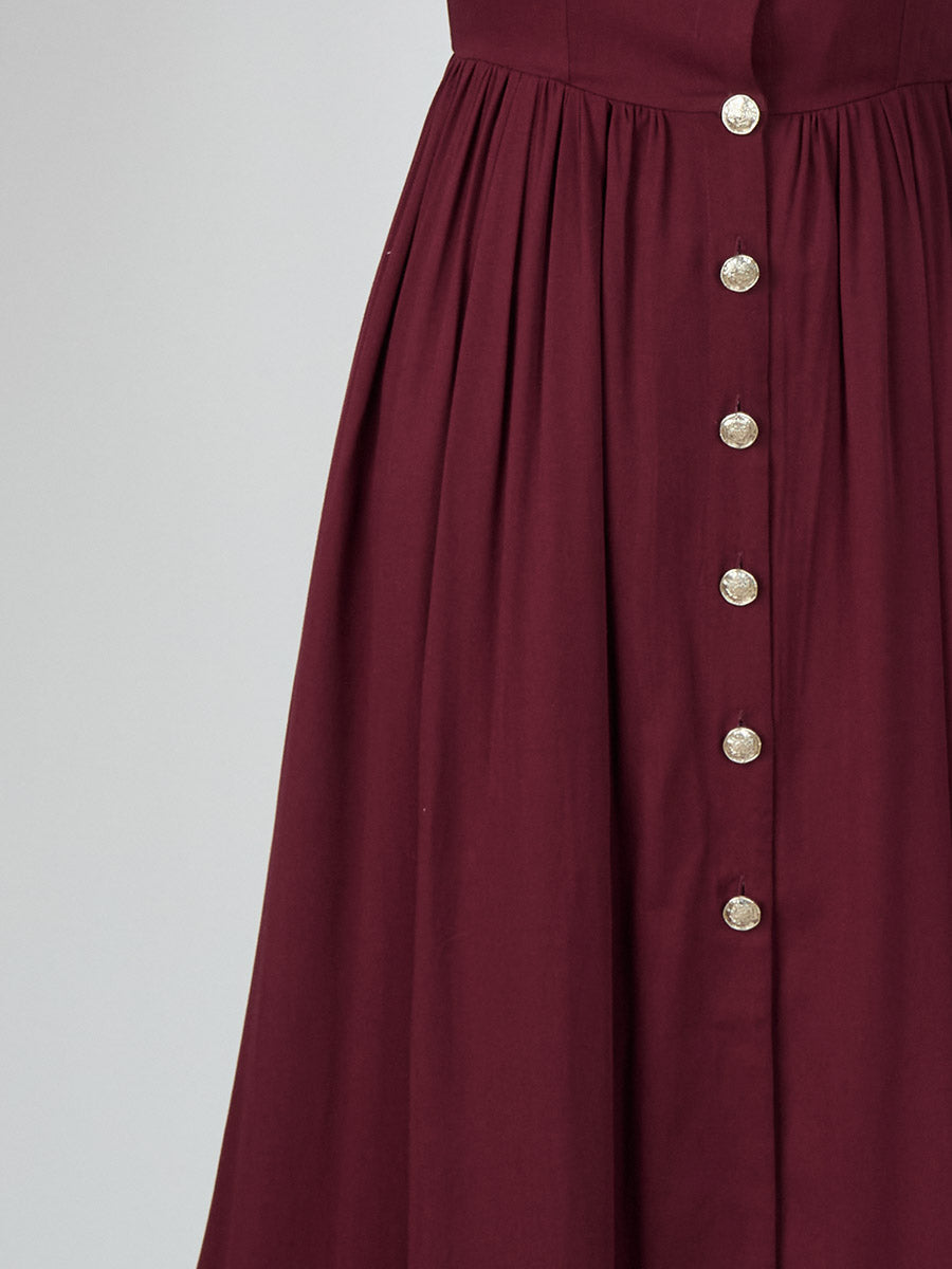 Elegant Zinfandel-colored Cotton And Linen Sleeveless Maxi Dress
