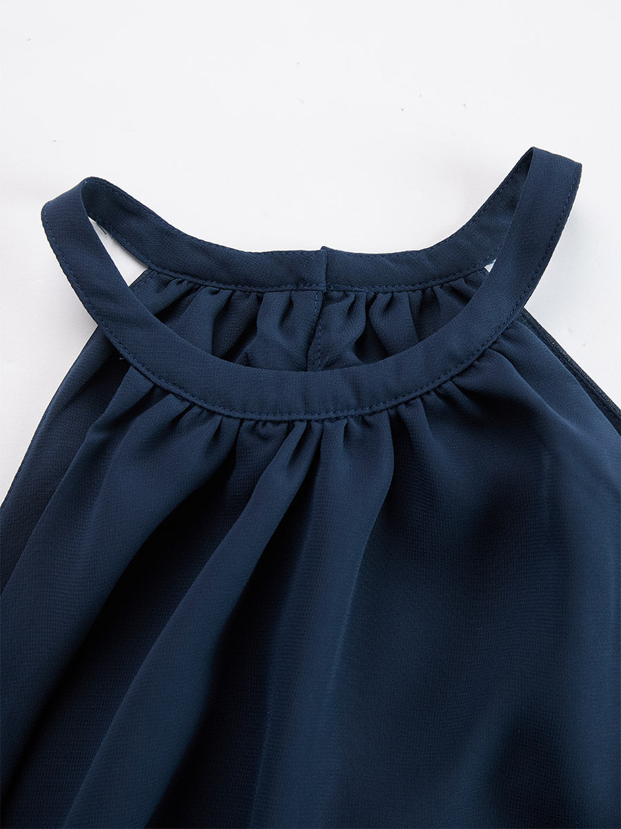 Elegant Urban Navy Blue Halter Neck Top