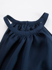 Elegant Urban Navy Blue Halter Neck Top