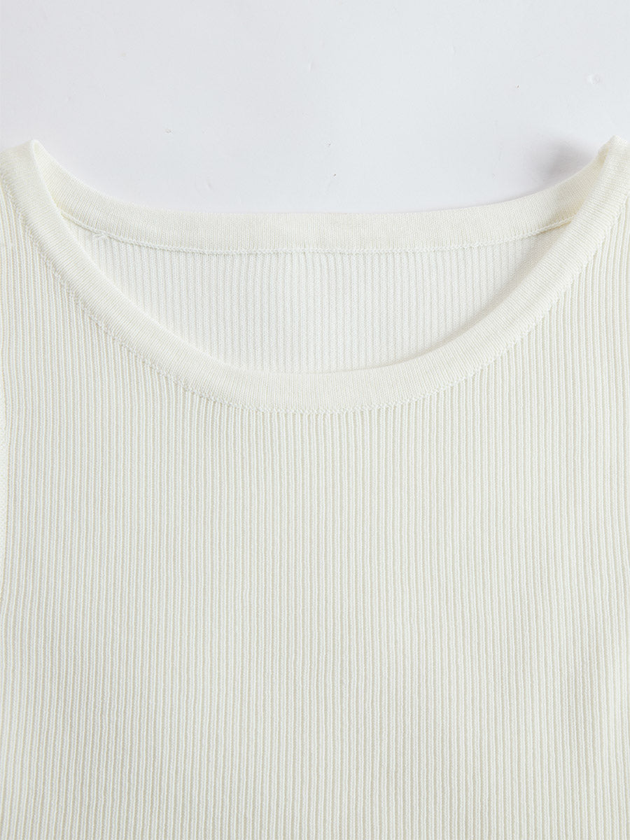 Elegant White Breathable Knit Tank Top