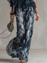 Elegant Urban Navy Blue Printed Wide-leg Pants