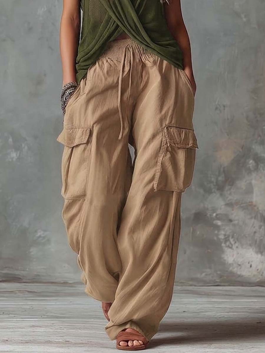 Retro Casual Workwear Style Red Cotton Pants