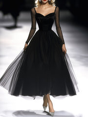 Retro Classic French Black Gauze Maxi Dress