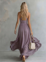 Elegant And Stylish Halter Neck V-neck Sleeveless Chiffon Maxi Dress