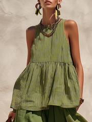 Retro Vacation Striped Cotton And Linen Tank Top
