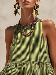 Retro Vacation Striped Cotton And Linen Tank Top