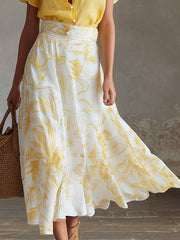 Elegant Summer Getaway White Floral Print Chiffon Skirt