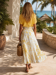 Elegant Summer Getaway White Floral Print Chiffon Skirt