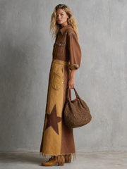 Retro American-style Lapel Zip Lace-up Belted Big-pocket Wide-leg Jumpsuit