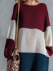 Elegant And Stylish Color-block Long-sleeved Knit Maxi Dress