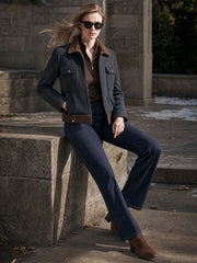 Casual Retro Suede Patchwork Dark Gray Herringbone Zip-up Jacket