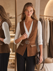 Embroidered Faux Suede Vest – Retro Casual And Elegant Style