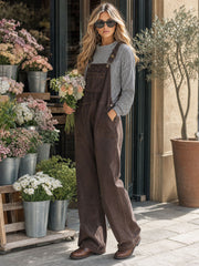 Casual Retro Brown Multi-pocket Denim Overalls