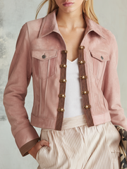 Pink Faux Suede Jacket With A Retro Casual And Elegant Style