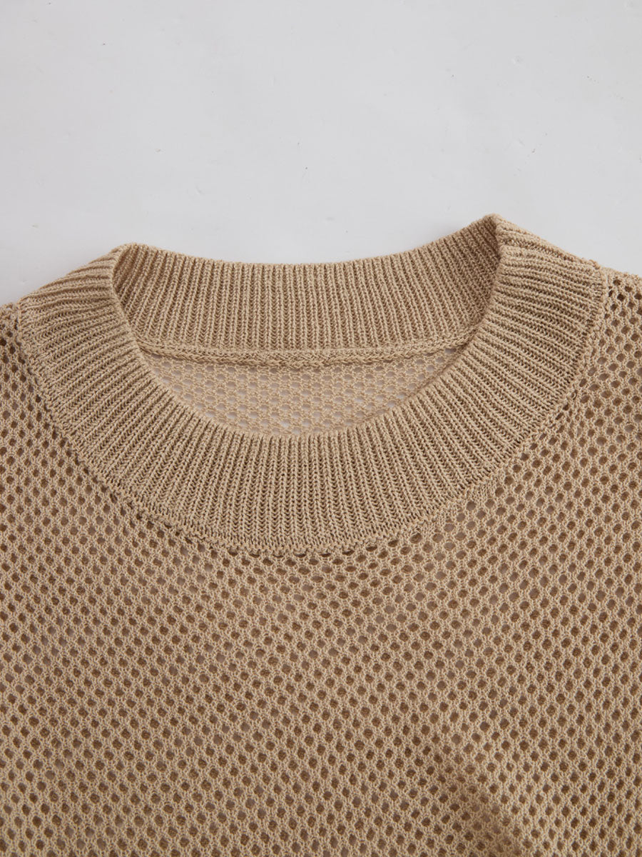 Retro Khaki Short-sleeved Knit Top