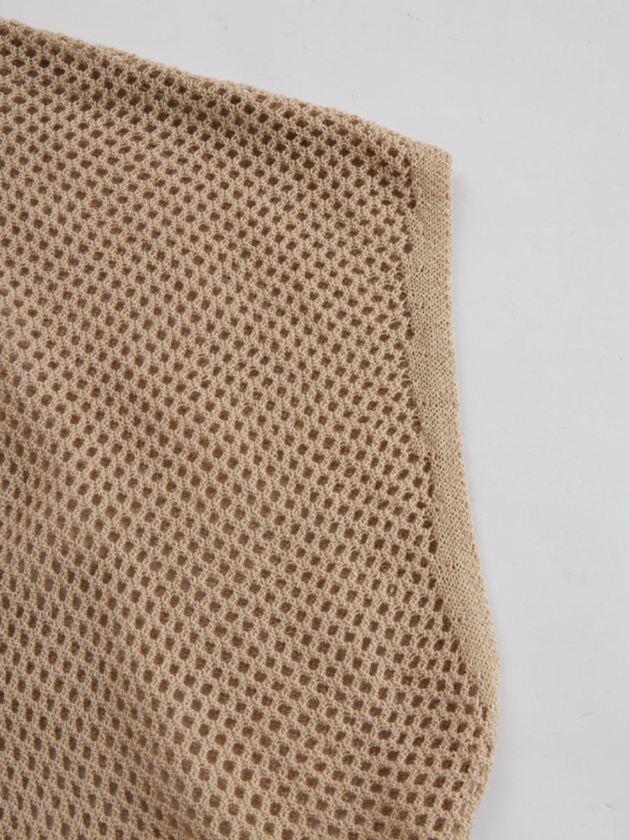Retro Khaki Short-sleeved Knit Top