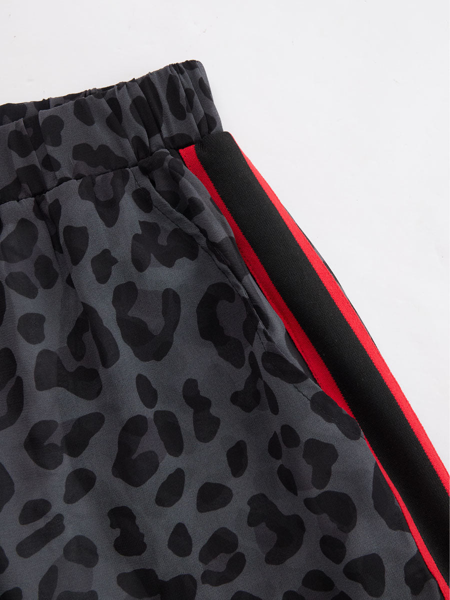 Leopard Print Chiffon Short-sleeved Top And Trousers Set