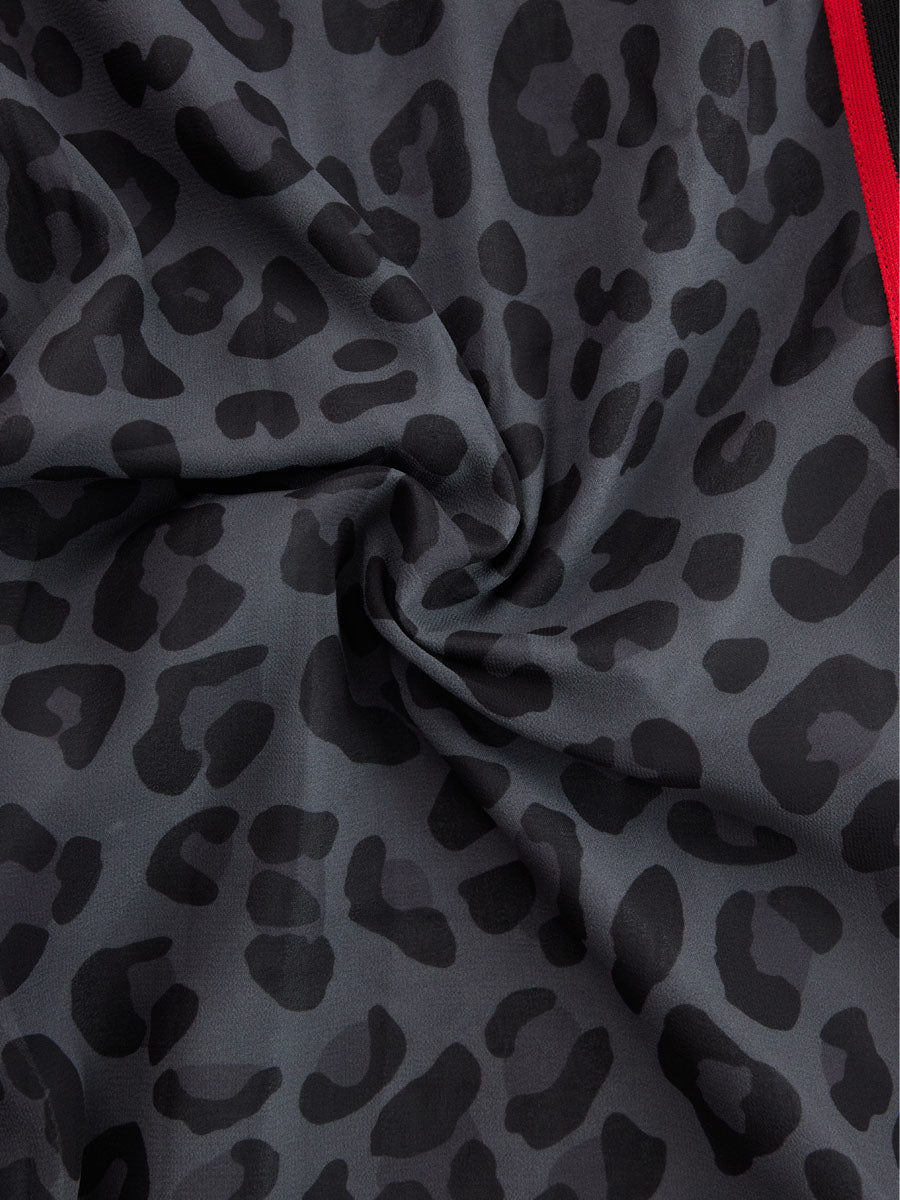 Leopard Print Chiffon Short-sleeved Top And Trousers Set