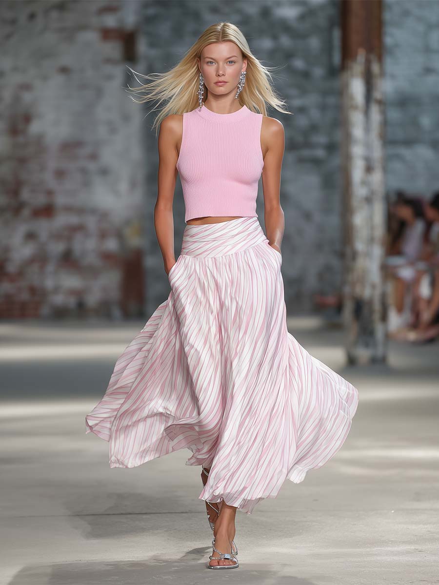 Elegant Retro Pink Knit Top