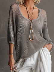 Elegant and Stylish Grey Mesh-Knit T-Shirt