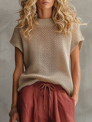 Retro Khaki Short-sleeved Knit Top