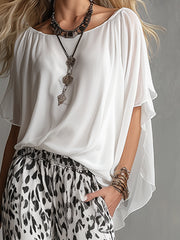 Modern And Stylish White T-shirt And Leopard Print Chiffon Pants Set