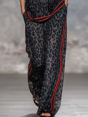 Leopard Print Chiffon Short-sleeved Top And Trousers Set